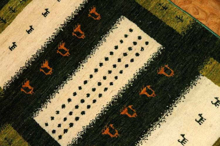 高品質手織りペルシャギャッベコルデスタンギャッベイラン製58421、サイズ:87x62cm(フサ含まず)