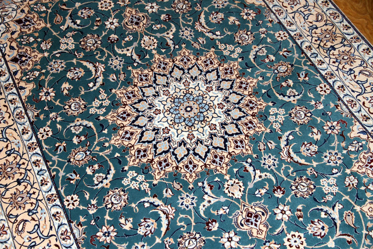 高品質の手織りナイン絨毯有名工房77792、和風なセンターラグ、サイズ:200x139 CM