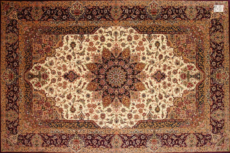 ハンドメイドシルクラグペルシャ絨毯クム99512、高級シルクラグ、サイズ:205x129cm(フサ含まず)