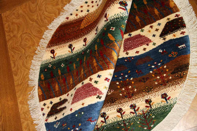 オリジナルペルシャギャッベ円形、丸のギャッベ42541、サイズ:97x97cm