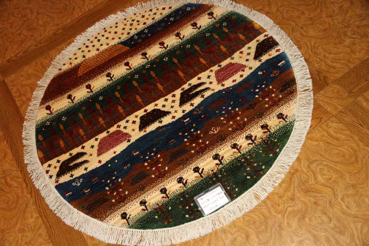 オリジナルペルシャギャッベ円形、丸のギャッベ42541、サイズ:97x97cm
