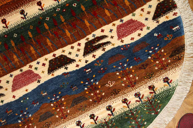 オリジナルペルシャギャッベ円形、丸のギャッベ42541、サイズ:97x97cm