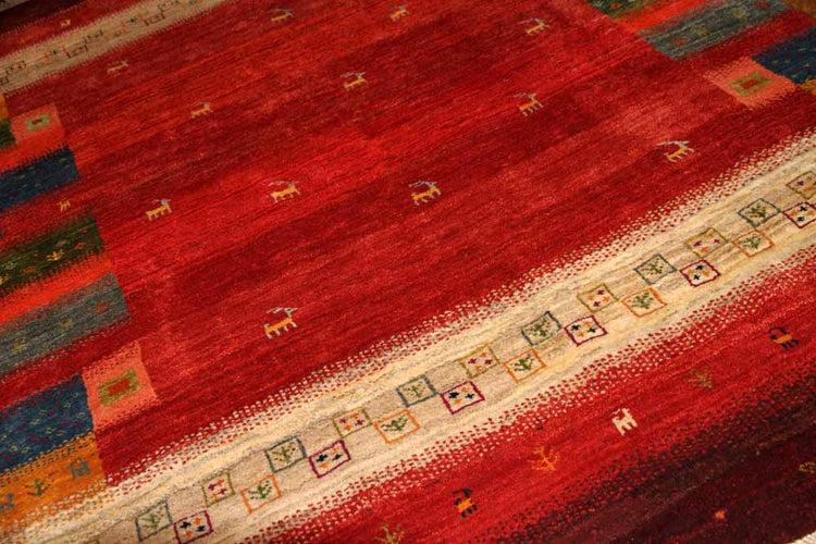 高品質イラン製赤いギャッベ手織りペルシャリビングギャッベ192197、サイズ:245x175 CM (フサ含まず)