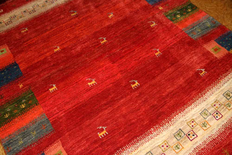 高品質イラン製赤いギャッベ手織りペルシャリビングギャッベ192197、サイズ:245x175 CM (フサ含まず)