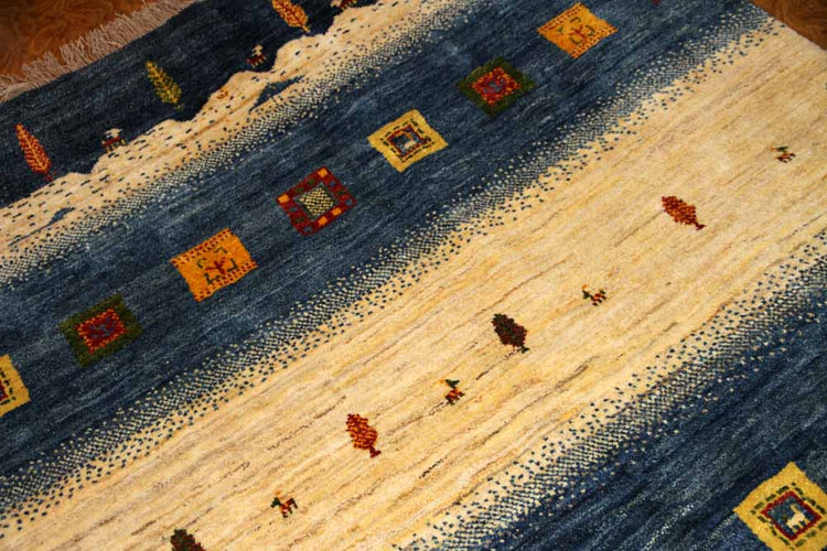 手織りペルシャギャッベオリジナルイラン製のストライプ192200、サイズ:200x149 CM (フサ含まず、