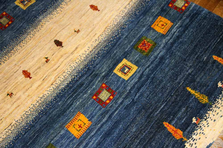 手織りペルシャギャッベオリジナルイラン製のストライプ192200、サイズ:200x149 CM (フサ含まず、