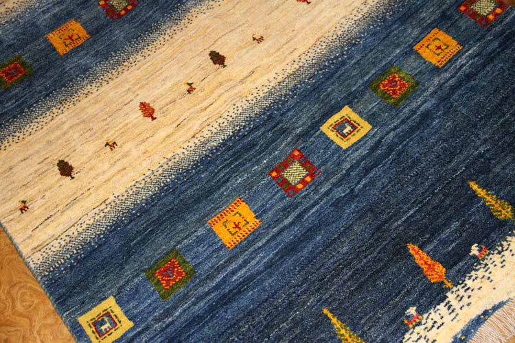手織りペルシャギャッベオリジナルイラン製のストライプ192200、サイズ:200x149 CM (フサ含まず、