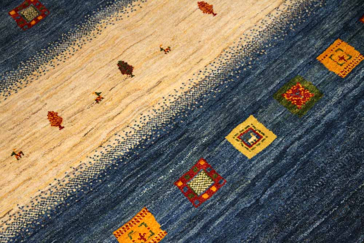 手織りペルシャギャッベオリジナルイラン製のストライプ192200、サイズ:200x149 CM (フサ含まず、
