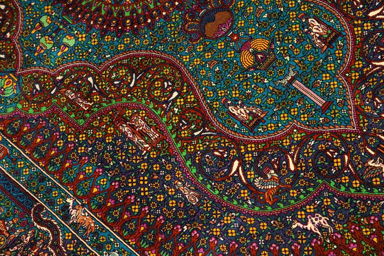 トップクラス手織りシルクペルシャ絨毯有名工房センターラグ60019、サイズ:153x103 CM (フサ含まず)