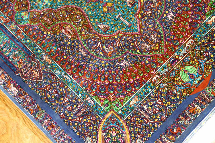 トップクラス手織りシルクペルシャ絨毯有名工房センターラグ60019、サイズ:153x103 CM (フサ含まず)