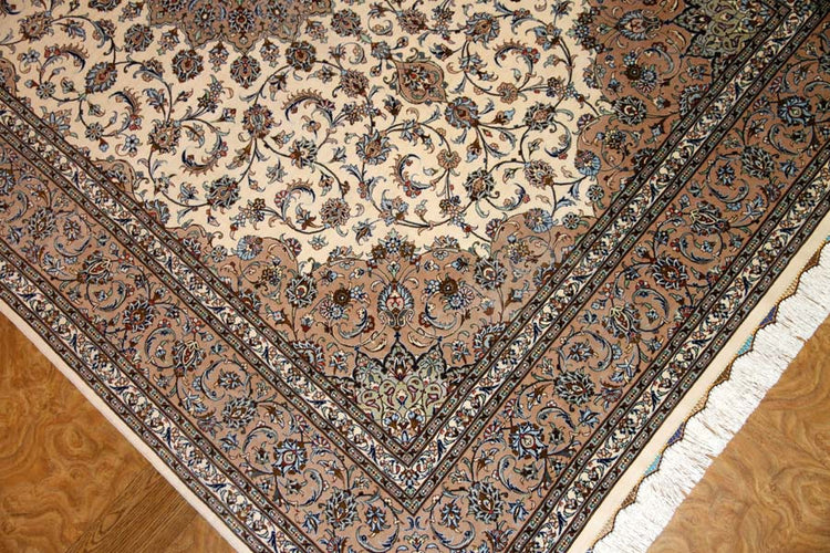 カシャーンシルク最高級ペルシャ絨毯ラグ99508、サイズ:203x134 CM(フサ含まず)