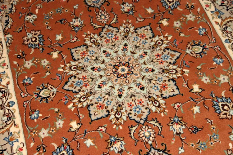 カシャーン産地の手織りペルシャ絨毯18946、サイズ:227x140cm(フサ含まず)