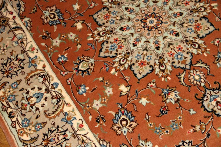 カシャーン産地の手織りペルシャ絨毯18946、サイズ:227x140cm(フサ含まず)