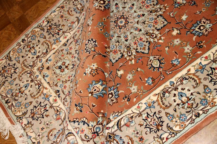 カシャーン産地の手織りペルシャ絨毯18946、サイズ:227x140cm(フサ含まず)