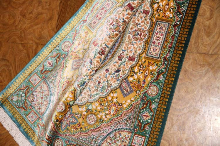 細かいデザイン手織りシルク玄関マットペルシャ56040、サイズ: 90x59 CM