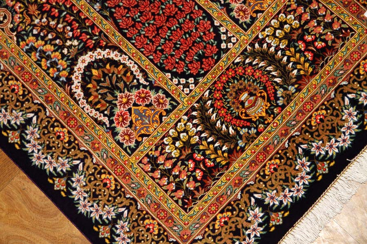 高級手織りペルシャ絨毯ヘシティーデザインシルクの玄関マット57003、サイズ: 90x61cm