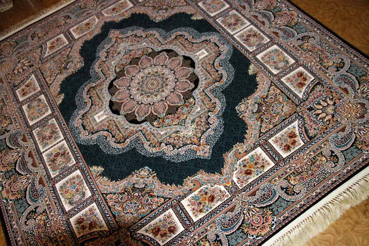 イラン製機械織りリビングカーペット正方形990083J,サイズ:200x200cm(フサを含まず)