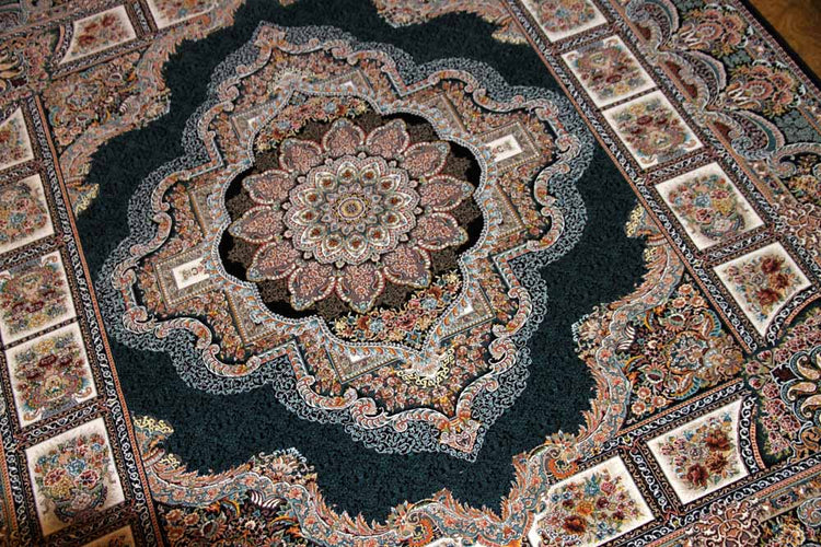 イラン製機械織りリビングカーペット正方形990083J,サイズ:200x200cm(フサを含まず)