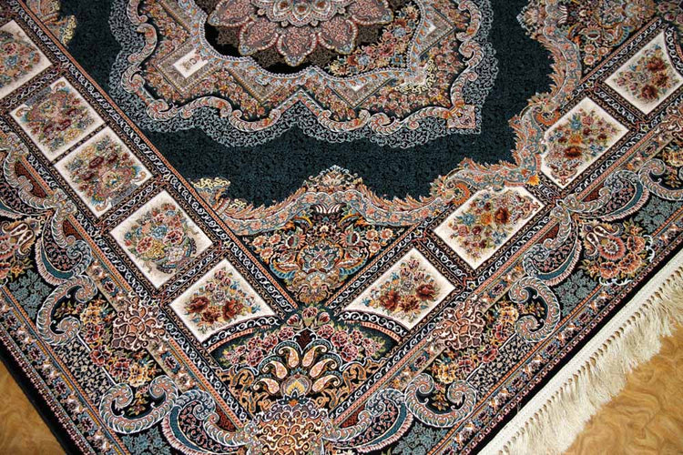 イラン製機械織りリビングカーペット正方形990083J,サイズ:200x200cm(フサを含まず)