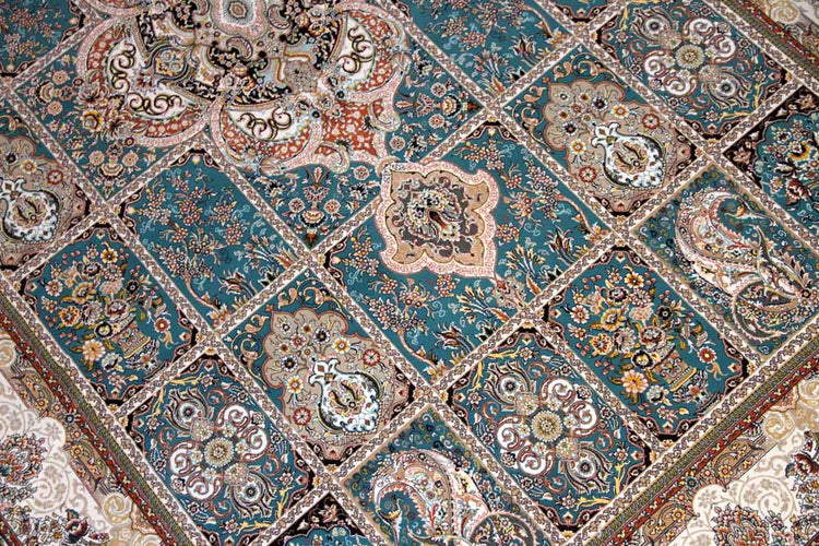 最高級機械織りペルシャカーペットラグブルー990079F,サイズ:225x150 CM (フサを含まず)