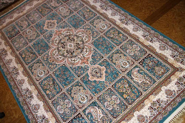 最高級機械織りペルシャカーペットラグブルー990079F,サイズ:225x150 CM (フサを含まず)