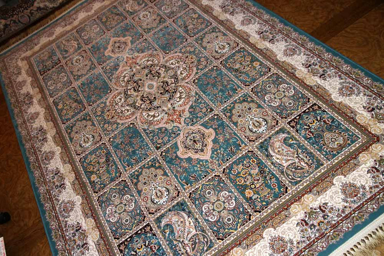 最高級機械織りペルシャカーペットラグブルー990079F,サイズ:225x150 CM (フサを含まず)