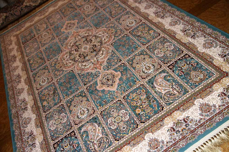 最高級機械織りペルシャカーペットラグブルー990079F,サイズ:225x150 CM (フサを含まず)