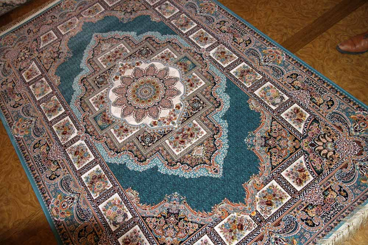 最高級機械織りペルシャカーペットラグブルー990080G,サイズ:225x150 CM (フサを含まず)