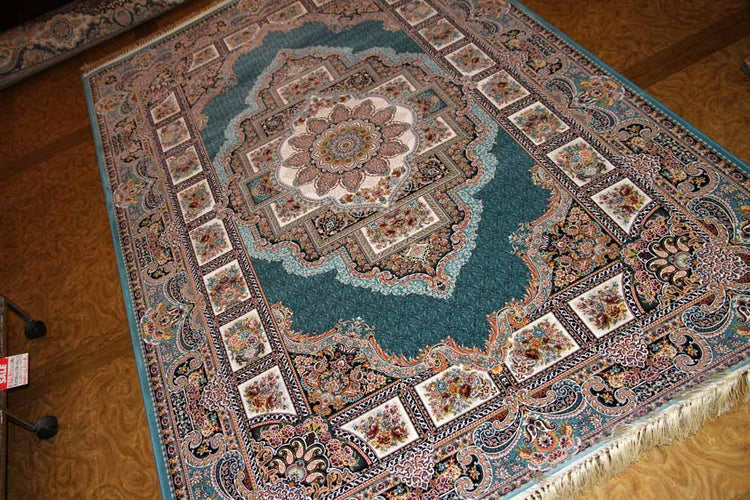 最高級機械織りペルシャカーペットラグブルー990080G,サイズ:225x150 CM (フサを含まず)