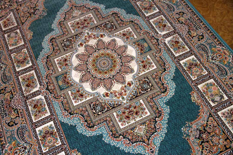 最高級機械織りペルシャカーペットラグブルー990080G,サイズ:225x150 CM (フサを含まず)