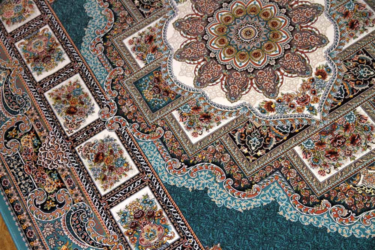 最高級機械織りペルシャカーペットラグブルー990080G,サイズ:225x150 CM (フサを含まず)