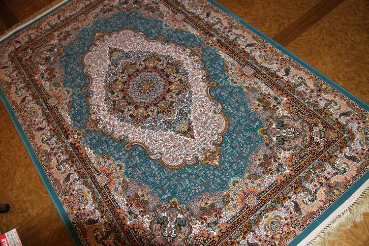 最高級機械織りペルシャカーペットラグブルー990075B,サイズ:225x150 CM (フサを含まず)