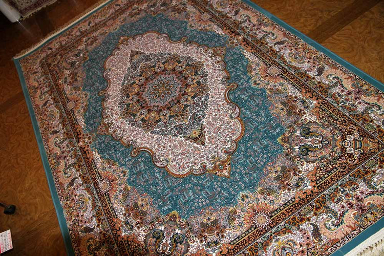 最高級機械織りペルシャカーペットラグブルー990075B,サイズ:225x150 CM (フサを含まず)