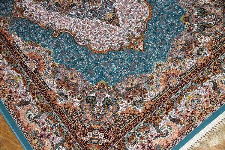 最高級機械織りペルシャカーペットラグブルー990075B,サイズ:225x150 CM (フサを含まず)