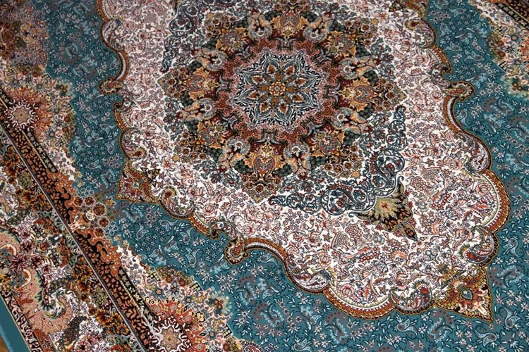 最高級機械織りペルシャカーペットラグブルー990075B,サイズ:225x150 CM (フサを含まず)
