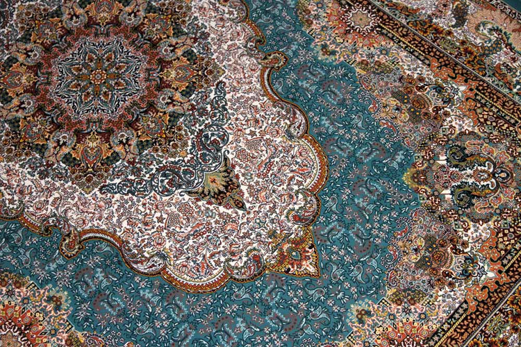 最高級機械織りペルシャカーペットラグブルー990075B,サイズ:225x150 CM (フサを含まず)