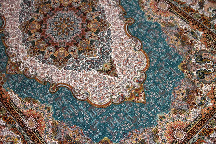 最高級機械織りペルシャカーペットラグブルー990075B,サイズ:225x150 CM (フサを含まず)