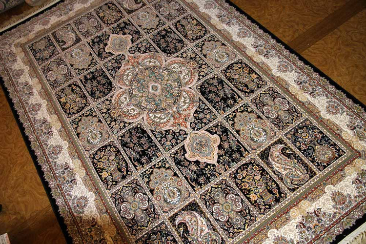 最高級機械織りペルシャカーペットラグヘシティー高級紺色ー990076C,サイズ:225x150 CM (フサを含まず)