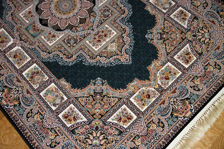 最高級機械織りペルシャカーペットメダリオン紺色990077D,サイズ:225x150 CM (フサを含まず)