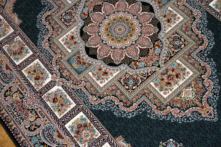 最高級機械織りペルシャカーペットメダリオン紺色990077D,サイズ:225x150 CM (フサを含まず)