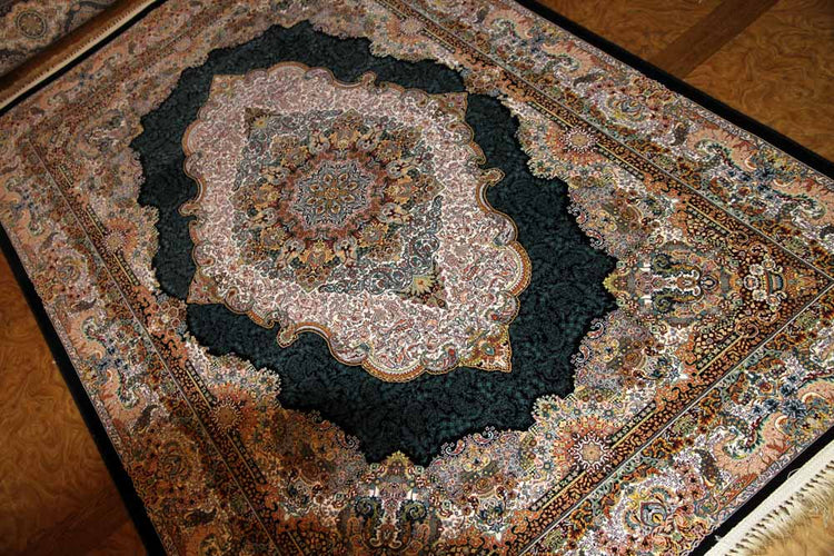 最高級機械織りペルシャカーペットメダリオン紺色990078E,サイズ:225x150 CM (フサを含まず)