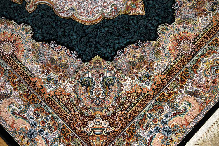 最高級機械織りペルシャカーペットメダリオン紺色990078E,サイズ:225x150 CM (フサを含まず)