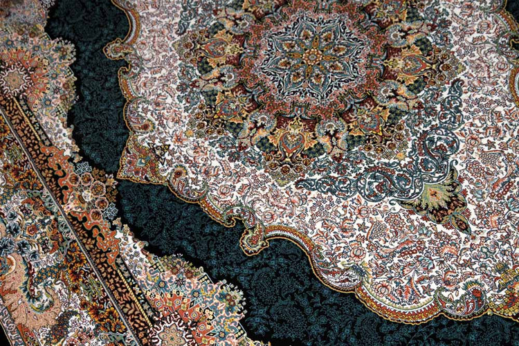 最高級機械織りペルシャカーペットメダリオン紺色990078E,サイズ:225x150 CM (フサを含まず)