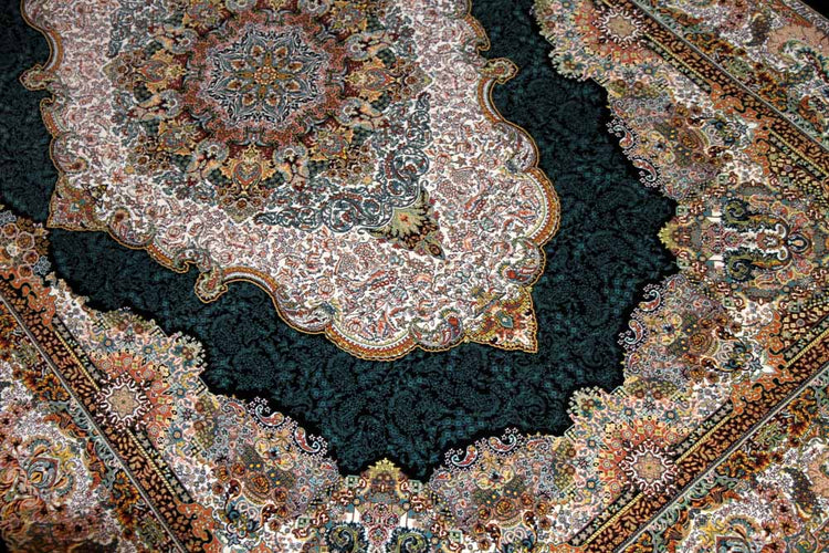 最高級機械織りペルシャカーペットメダリオン紺色990078E,サイズ:225x150 CM (フサを含まず)