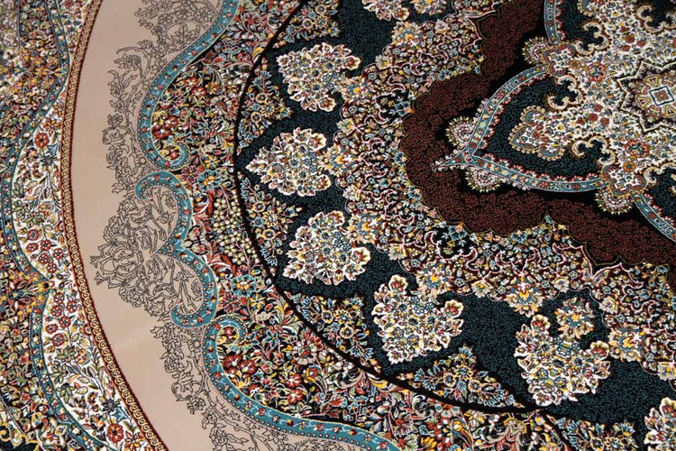 イラン製最高級機械織りペルシャカーペット丸い形990084K,サイズ:200x200 CM(フサを含まず)210CM