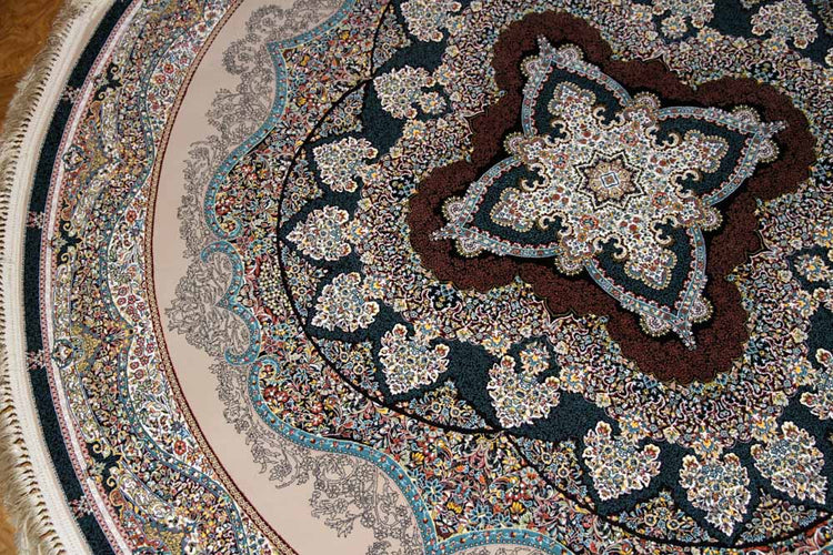 イラン製最高級機械織りペルシャカーペット丸い形990084K,サイズ:200x200 CM(フサを含まず)210CM