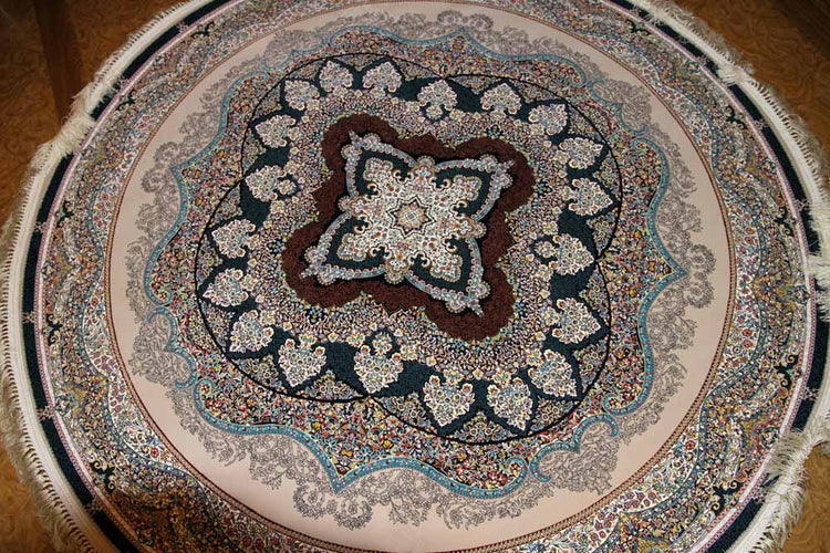 イラン製最高級機械織りペルシャカーペット丸い形990084K,サイズ:200x200 CM(フサを含まず)210CM
