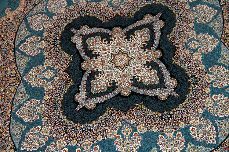最高級機械織りペルシャカーペット丸い形ブルー990085L,サイズ:200x200 cm(フサを含まず)