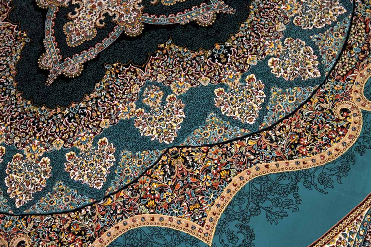 最高級機械織りペルシャカーペット丸い形ブルー990085L,サイズ:200x200 cm(フサを含まず)