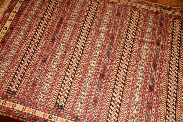 高級シルジャンキリム草木染めラグサイズ34582,サイズ:190x130cm(フサ含まず)